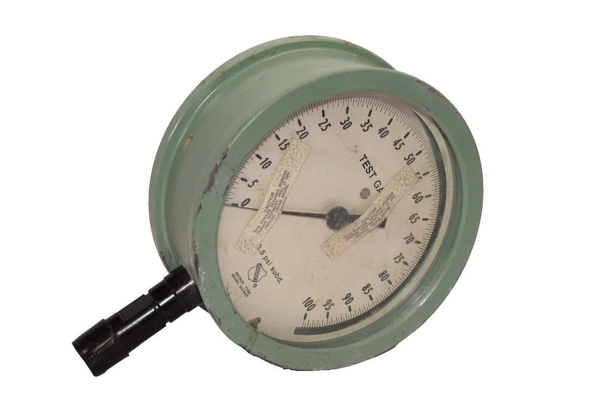 Used Ashcroft 0-100psi 6" Bronze Tube Brass Socket Test Gauge , Vintage