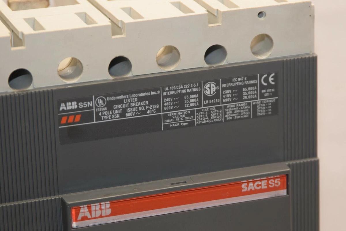 Used ABB SACE S5 S5N 400A 4 Pole 600V Circuit Breaker S5N400BW-4NA/AP S5N400BW 4NA/AP