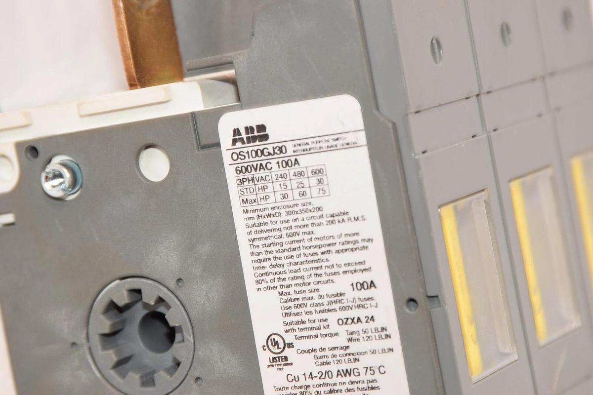 Used ABB OS100GJ30 100A Amp 600Vac LPJ-70SP General Purpose Switch *Missing Cover*