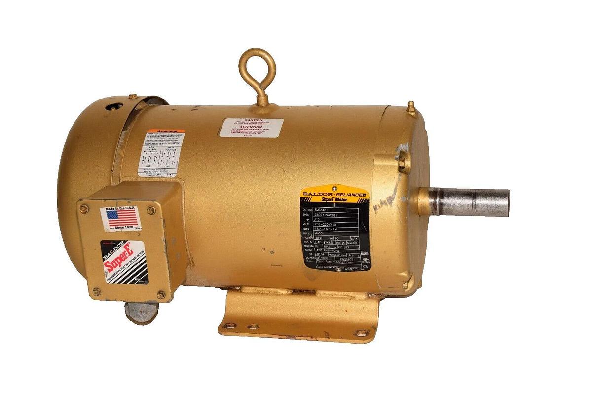 Used BALDOR EM3616T 7.5Hp 208-230/460V 18.5-16.8/8.4Amp 3450rpm Super E Motor