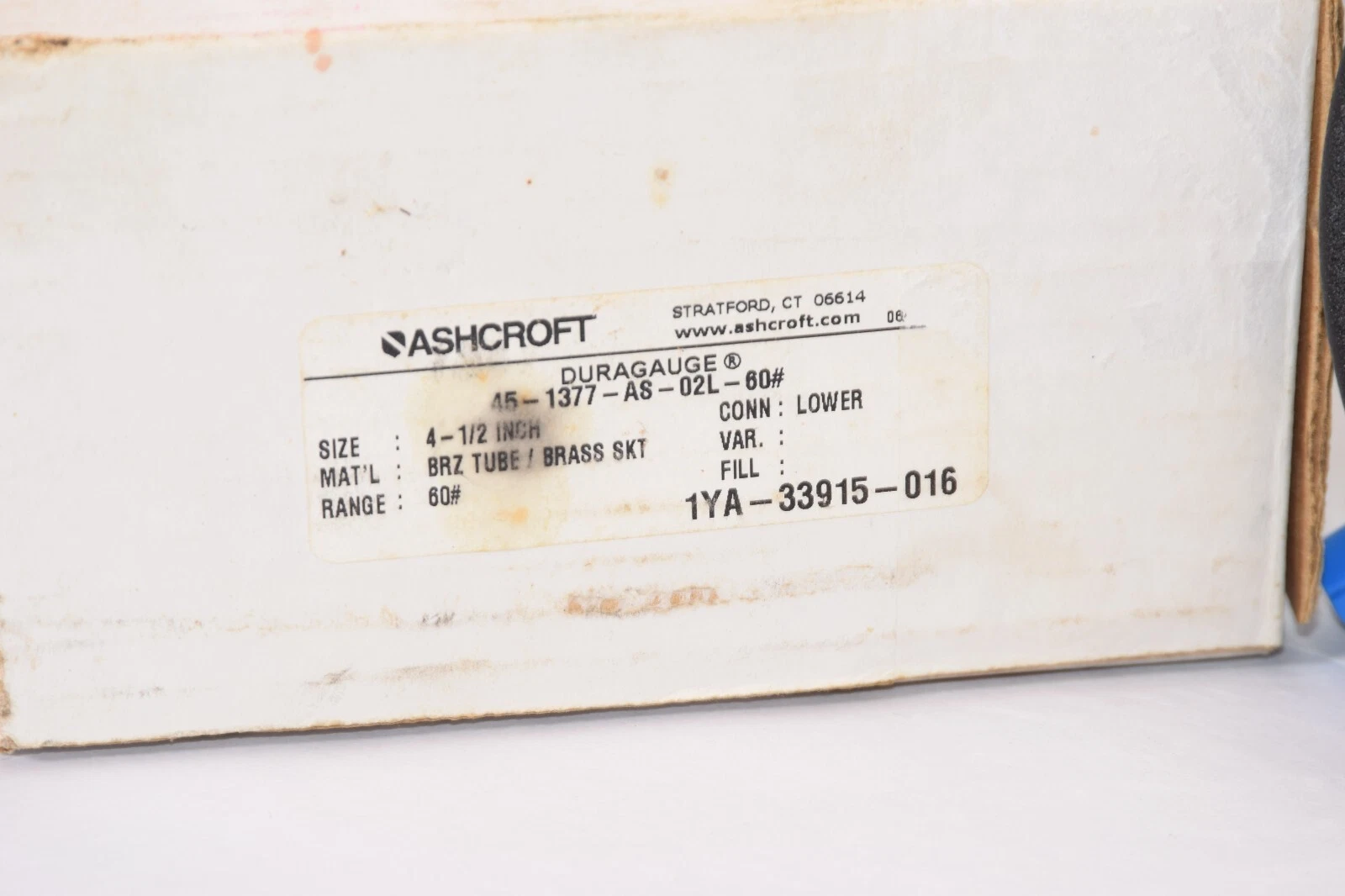 (NEW) ASHCROFT 45-1377-AS-02L-60# 4.5" Face 0-60psi Pressure Gauge