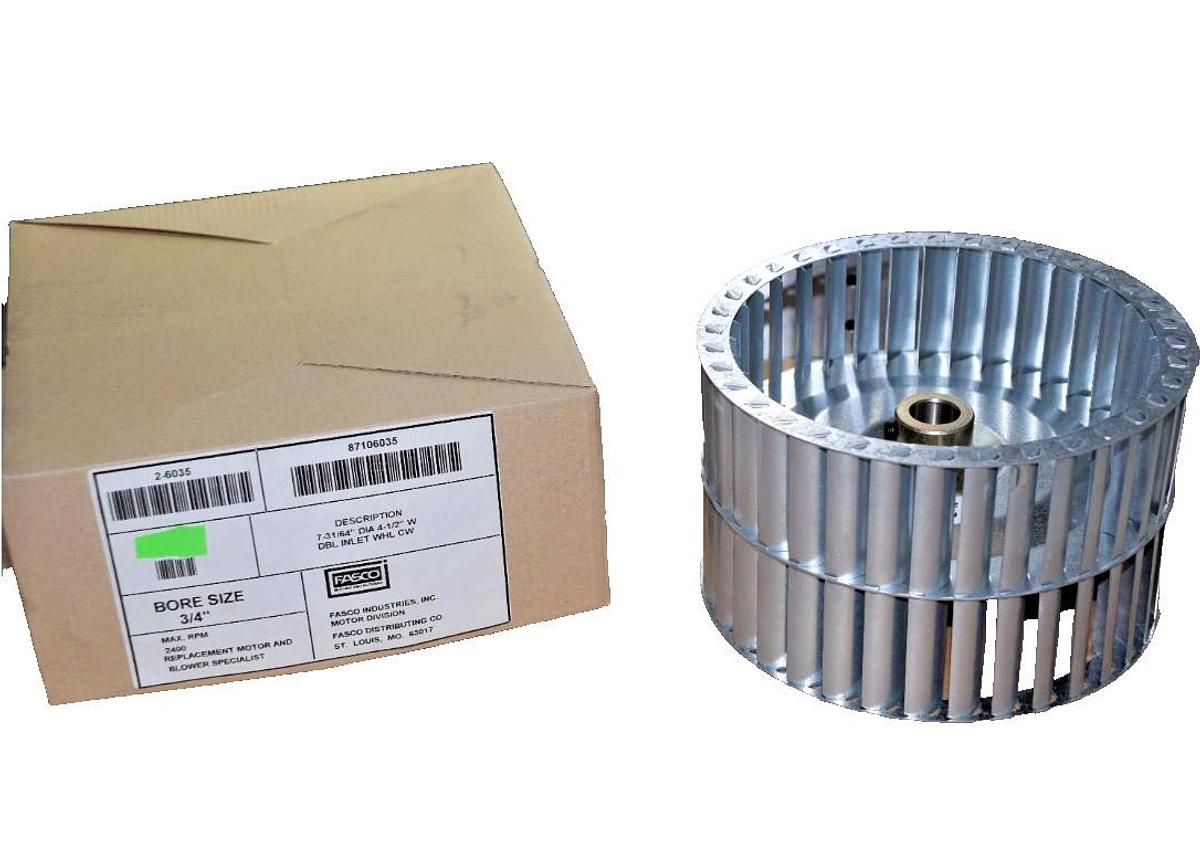 Fasco Galvanized Blower Wheel 2-6035 87106035 7-31/64" x 4-1/2" - 3/4" Bore NEW