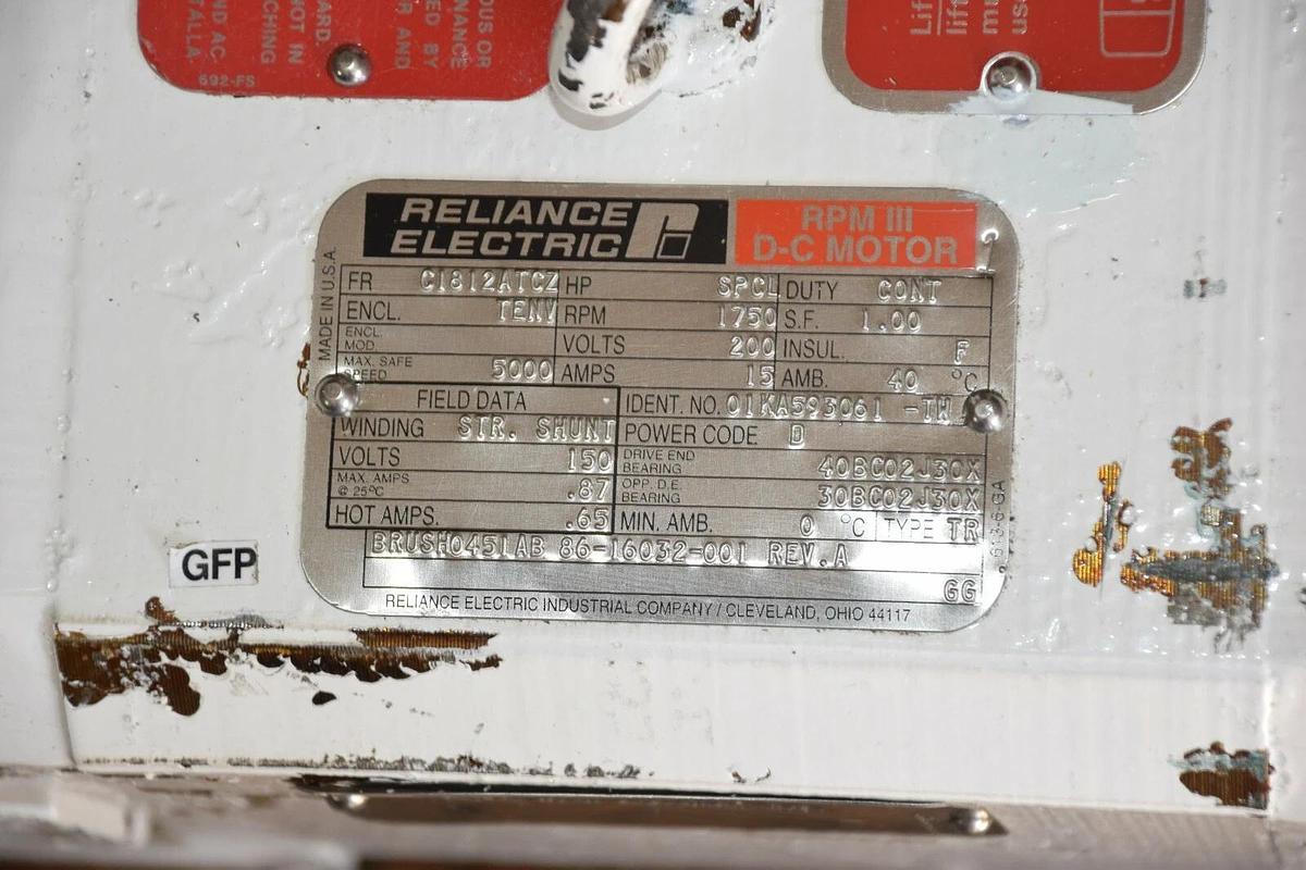 Used Reliance Electric  200V DC Motor, 1750 RPM, C1812ATCZ  ( 10HP ?