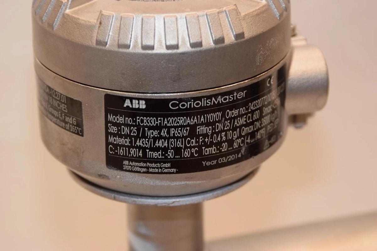 Used ABB CoriolisMater FCB330-F1A2025R0A6A1A1Y0Y0Y 1" Mass Flow Meter