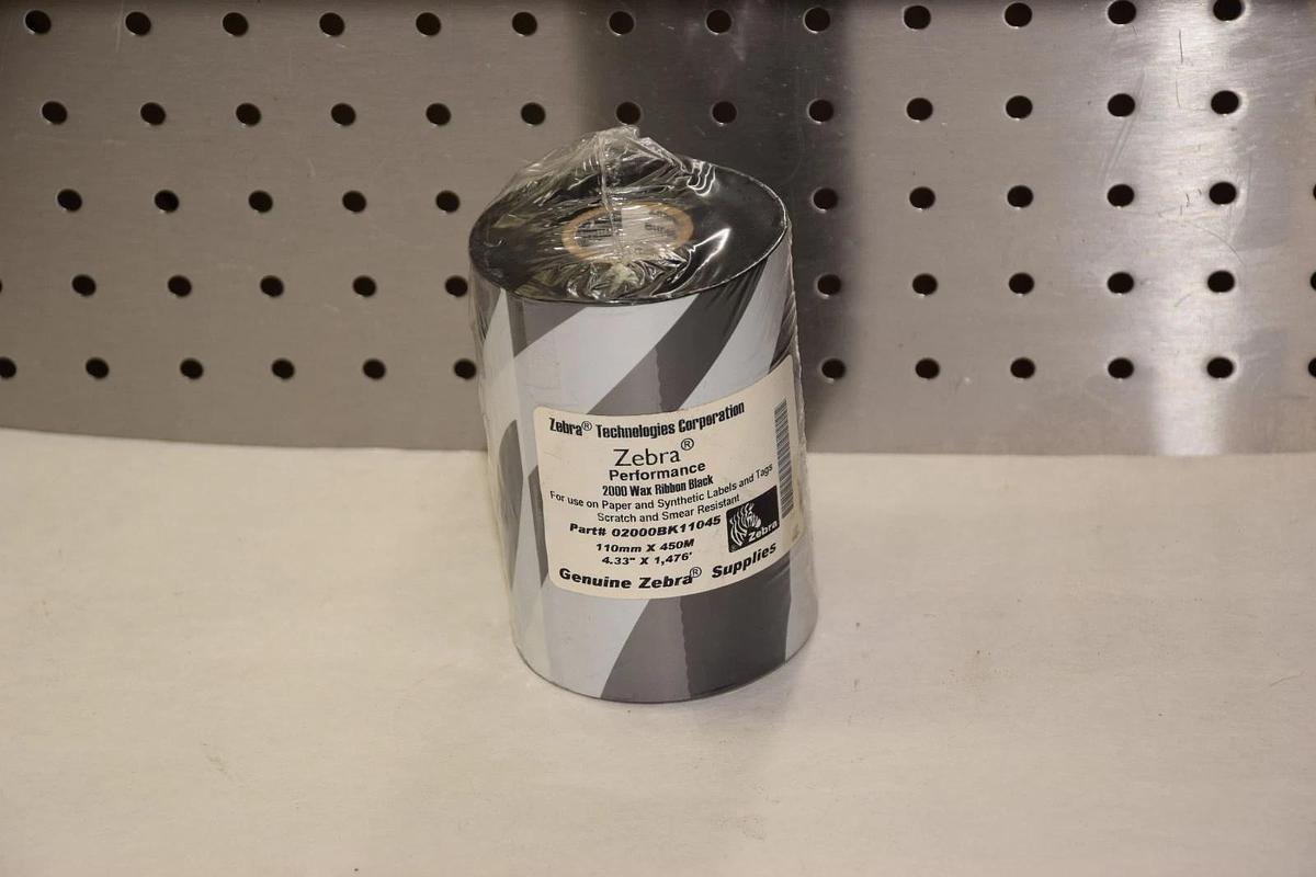 ZEBRA TECHNOLOGIES 02000BK11045 110mm x 450m 2000 WAX RIBBON BLACK NEW