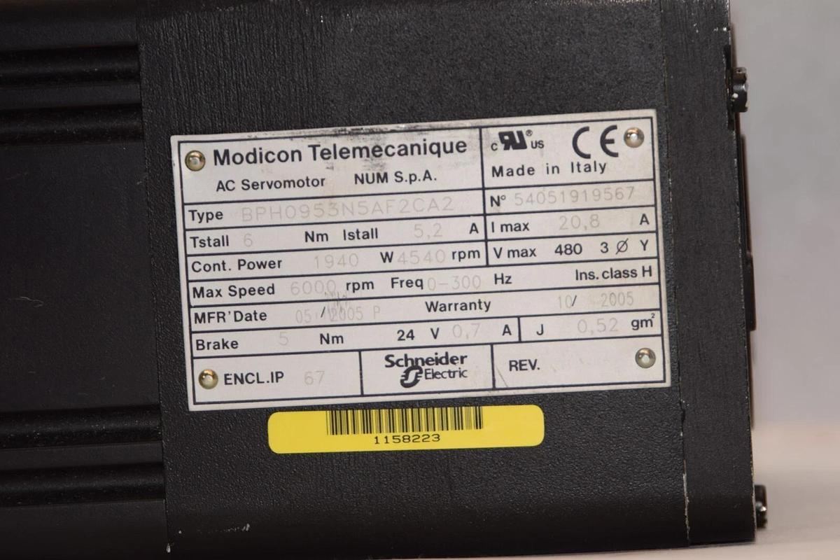 (NEW) MODICON TELEMECANIQUE BPH0953N5AF2CA2 1940W 4540rpm Servo Motor