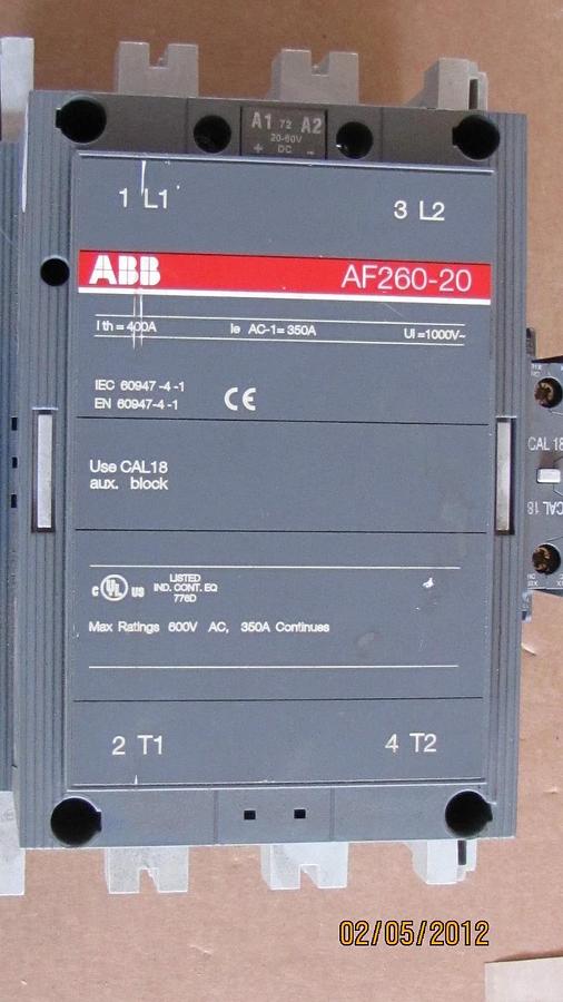 Used ABB CONTACTOR AF260-20 AF26020 AF260 20 20VDC - 60VDC COIL  600V