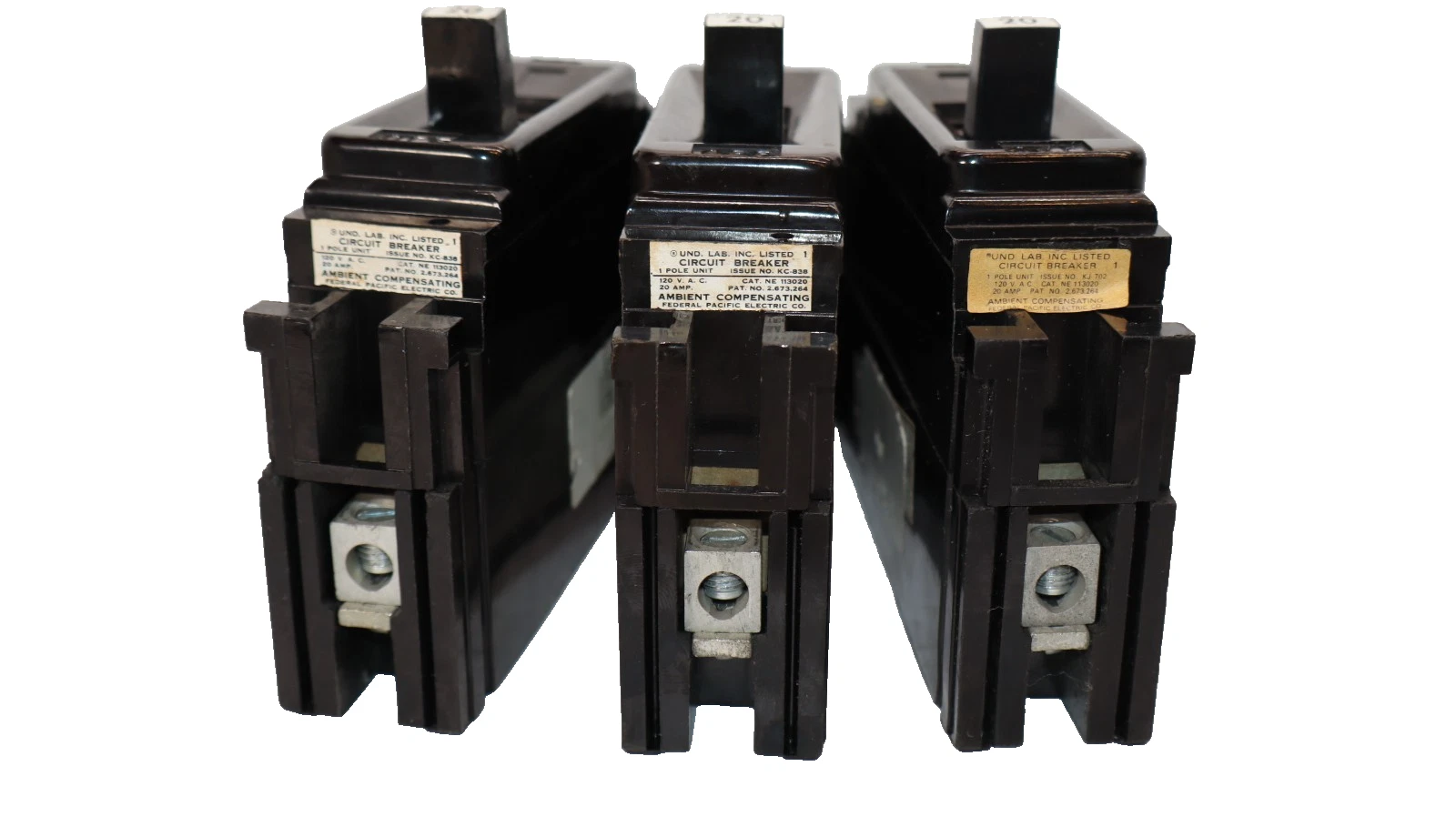 Used United Lab 20A Circuit Breaker 20 Amp 1 Pole NE 113020 NE113020 (Lot of 3)