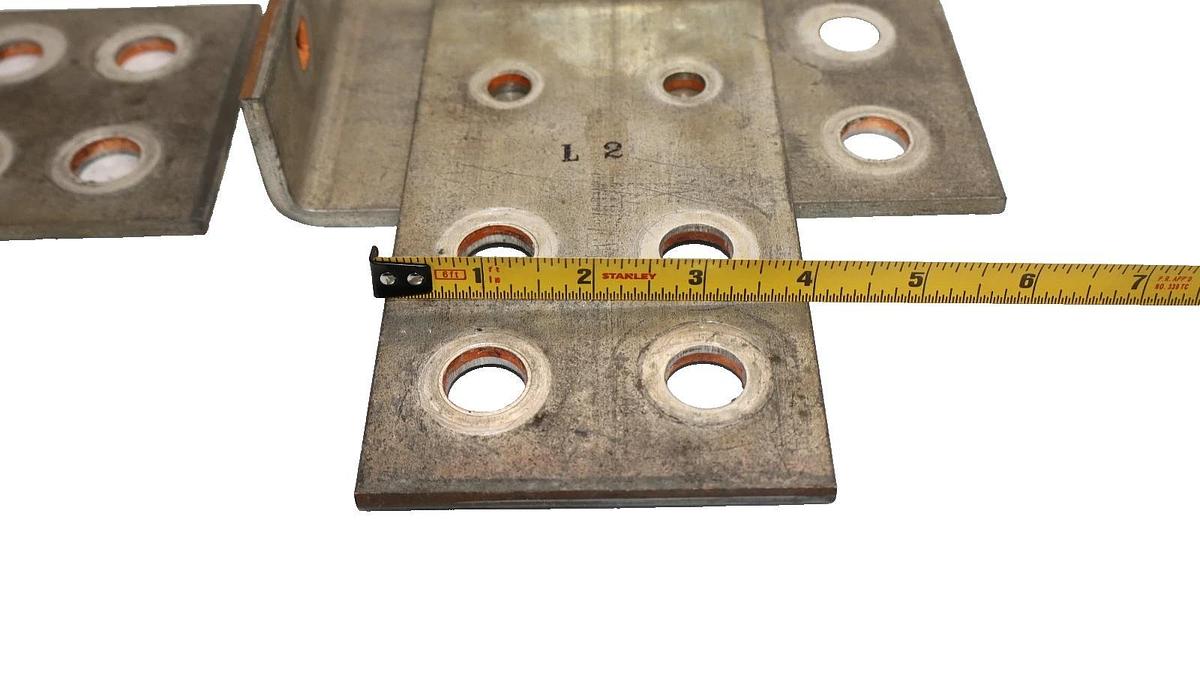 Used 7-1/2" x 4" x 1/4" x 1-1/2" L-Shaped Copper Buss Bar Plate Bracket (Lot of 3)
