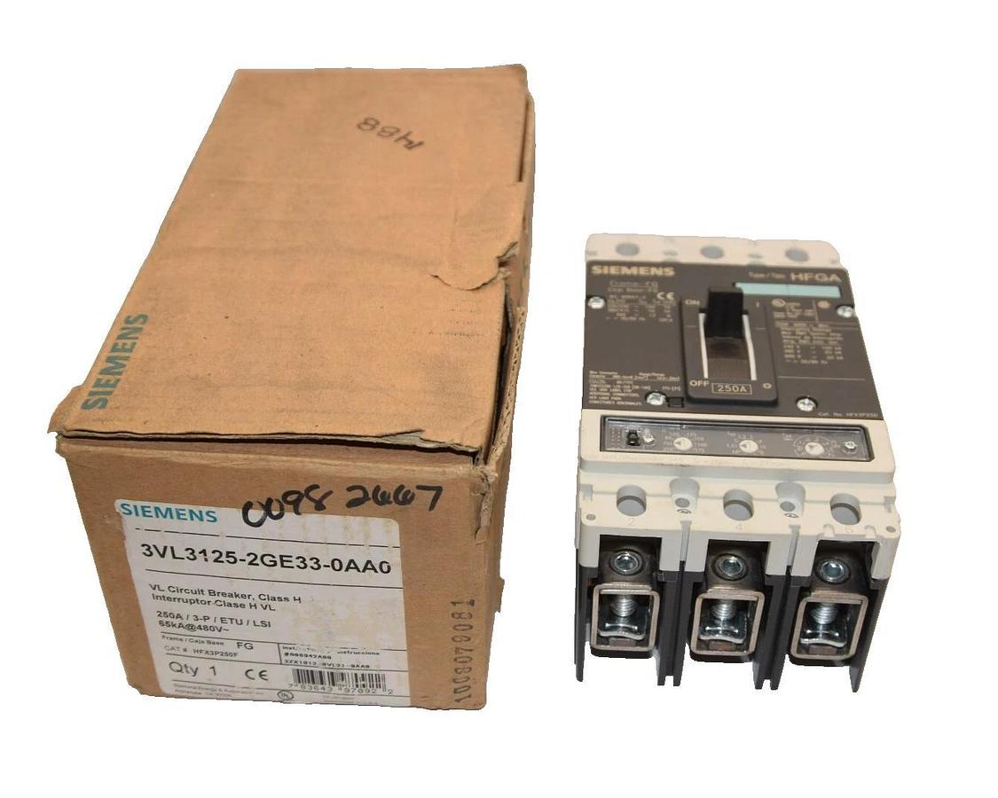 SIEMENS 3VL3125-2GE33-0AA0 CIRCUIT BREAKER 600V 250 Amp 3P HFX3P250 HFGA NEW