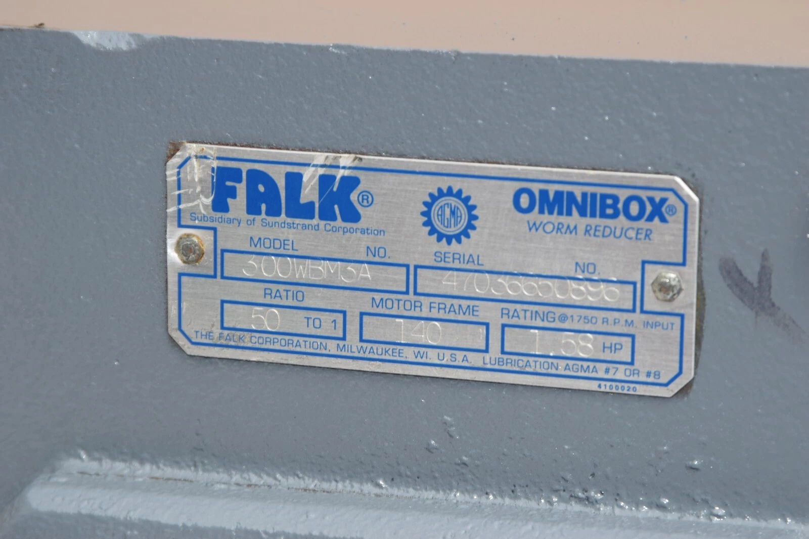 (NEW) FALK 300WBM3A Ratio 50:1 1.58Hp Worm Speed Reducer Gear Box