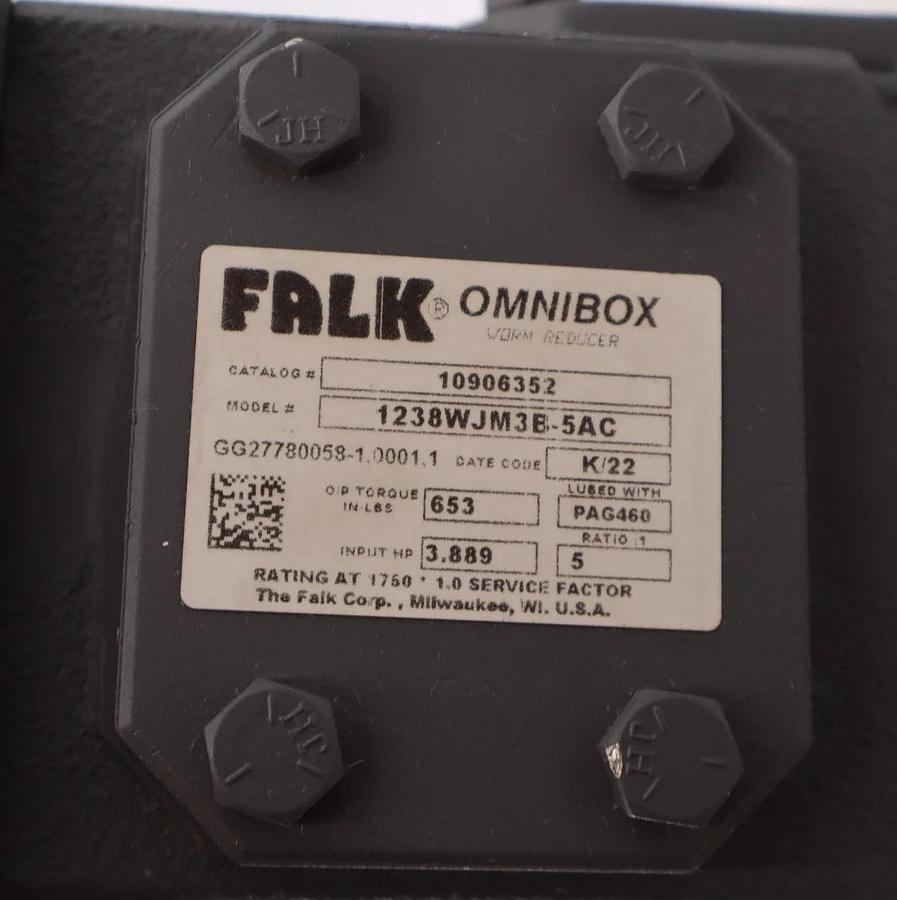 FALK Omnibox Gearbox Speed Worm Reducer 1238WJM3B-5AC 10906352 5:1 RA (NOS)