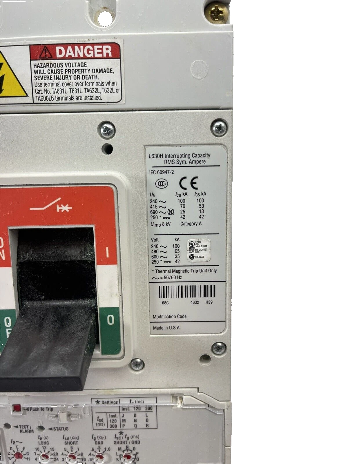 Used Eaton Cutler Hammer LGH3630NN L630H 600A 600amp Breaker 69D4632G03