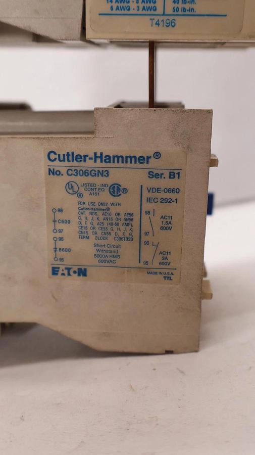 Used Cutler-Hammer Eaton Starter CE15HN3 C306GN3 660V 60A 60 Amp 120v Coil H2014B