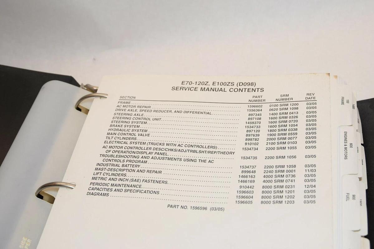 Used Hyster 1596596 Service Manual For Electric E70-120Z, E100ZS D098 E70 120Z repair