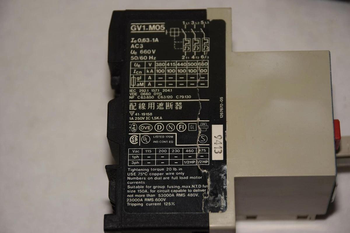Used Telemecanique GV1-M05 W/GV1-A01 0,63-1A 660V 50/60Hz Manual Motor Starter