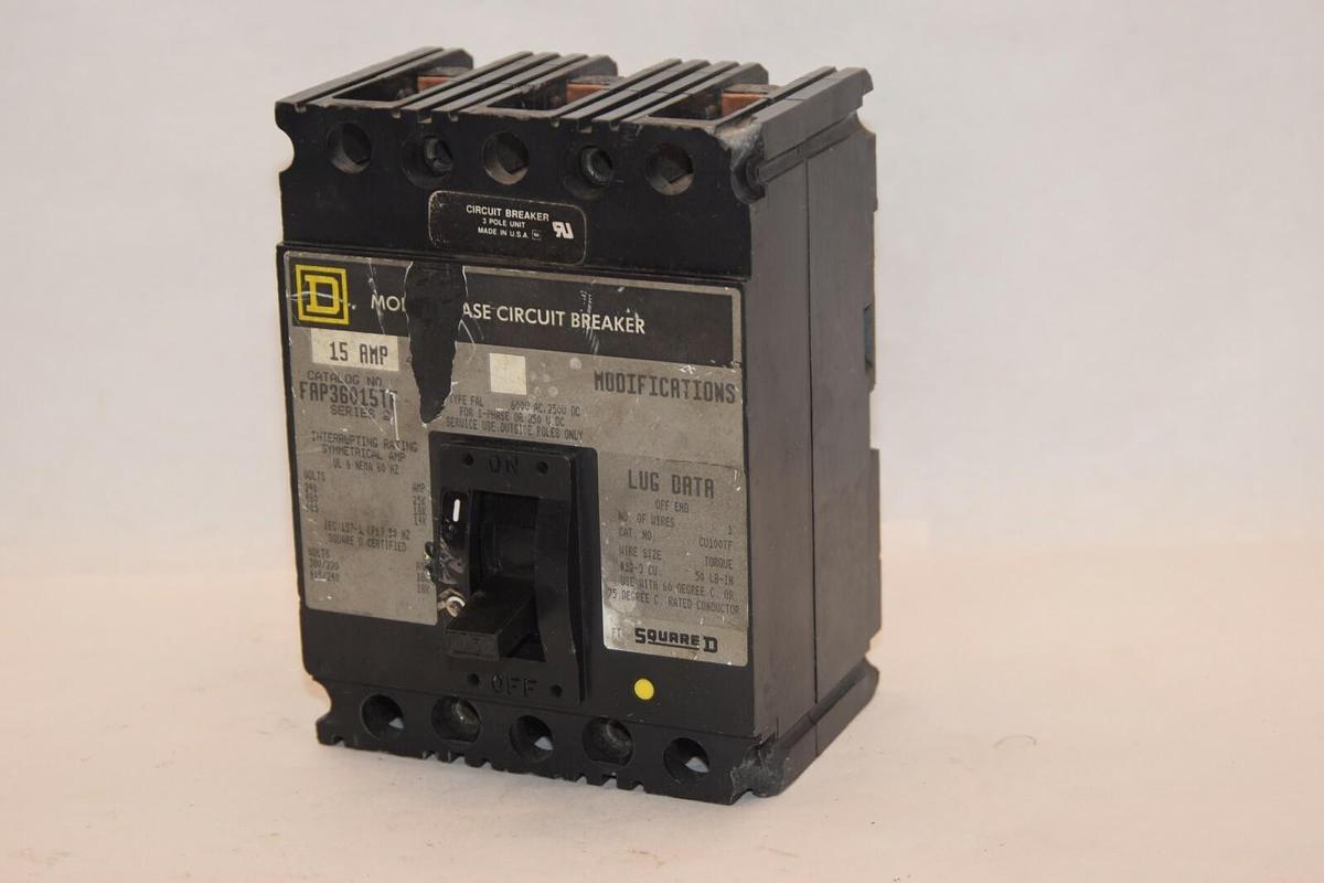 Used SQUARE D FAP36015TF 15A 15 Amp 15 A 600V 3P Circuit Breaker