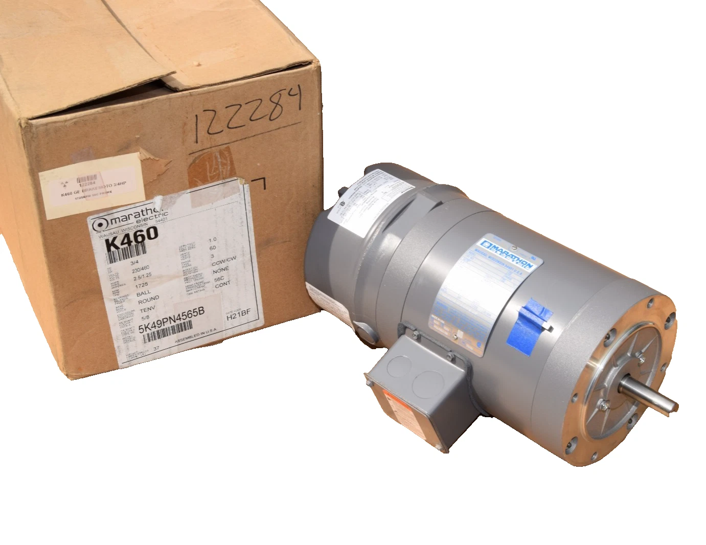 Marathon K460 Motor w/ Stearns Brake 3/4hp .75hp 230/460v 3ph 5K49PN4565B (NEW)