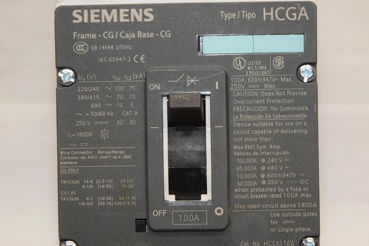 SIEMENS HCGA 100 Amp Breaker 3VL1110-2KE30-0AA0 3VL11102KE300AA0 HCS3S100 100A