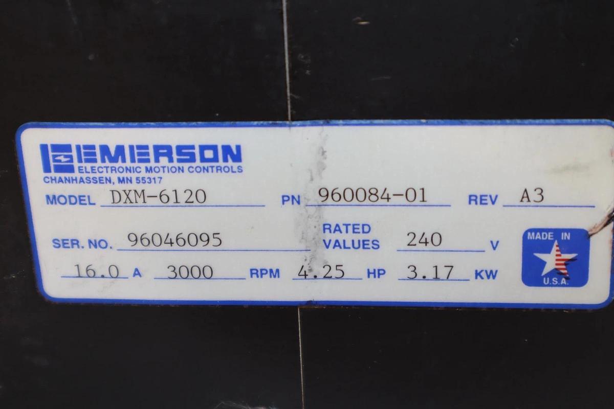 Used Emerson Brushless Servo Motor DXM-6120 960084-01 A3 240V 16A Amp 3000RPM 4.25HP