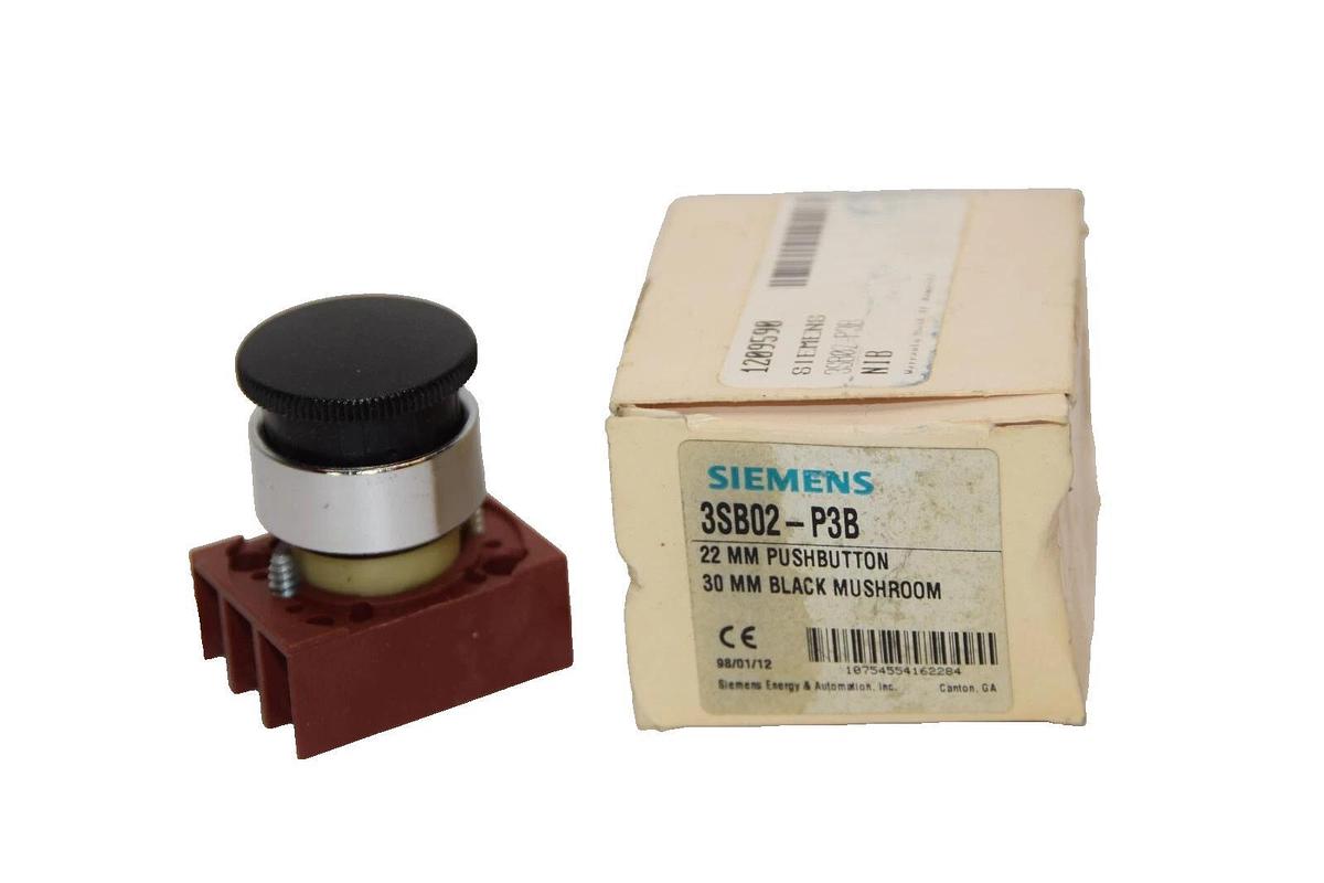 SIEMENS 3SB02-P3B 22mm Pushbutton 30mm Black Mushroom 3SB02P3B (NEW)
