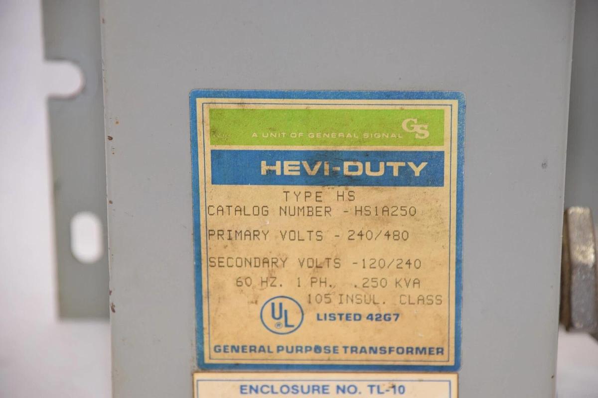 Used GENERAL SIGNAL HS1A250 Type HS 240/480V .250kva 1 Ph General Purpose Transformer
