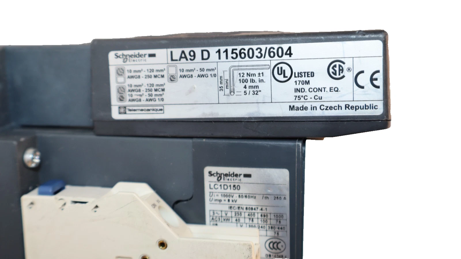 Schneider Electric Contactor LC1D150 1000V 250A 20V coil 3ph (New, READ)