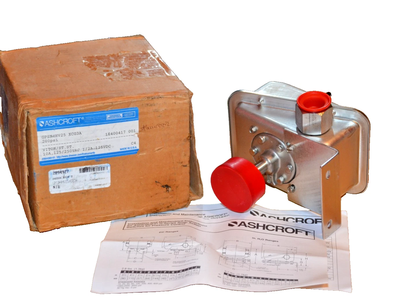 ASHCROFT PRESSURE SWITCH GPSN4HV25XCG3A 200PSI GPSN4HV25 VITON/ST NEW