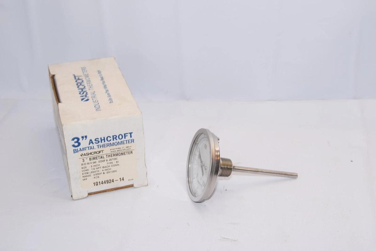 ASHCROFT 10144924-14 30EI60R040 0/250F -20/120C 4" Stem 3" Bimetal Thermometer