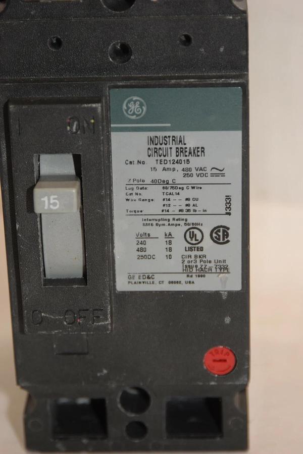 (NEW) GE GENERAL ELECTRIC TED124015 15A 15 Amp A 2P 480Vac Circuit Breaker