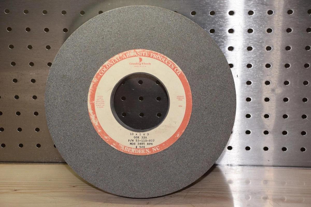 Colonial Abrasive 53-110-837, 60k 32A Grey Grinding Wheel 10" x 1" x 3" NOS