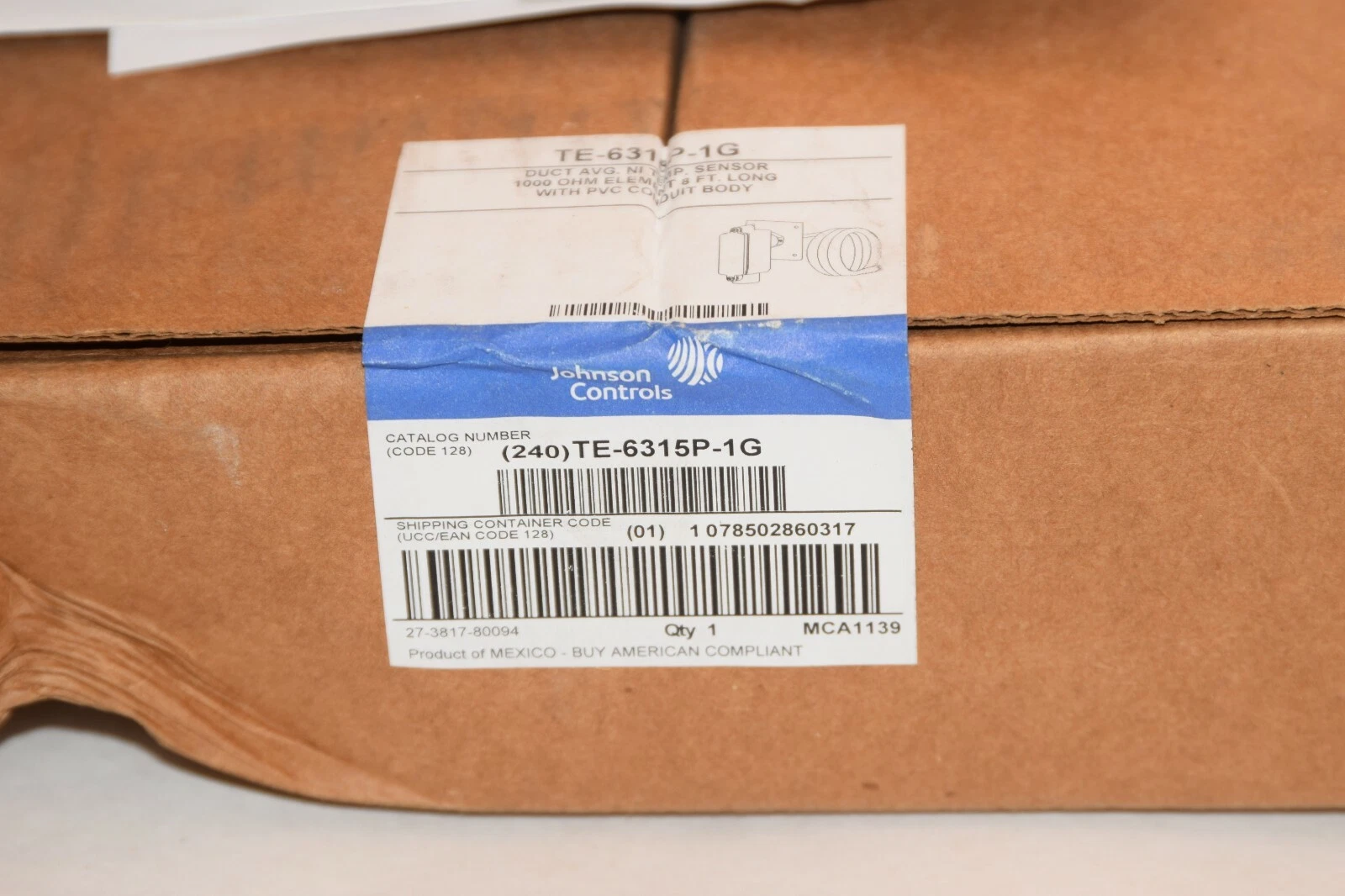 (NEW) JOHNSON CONTROLS TE-6315P-1G 1000Ω Element 8' Temperature Sensor