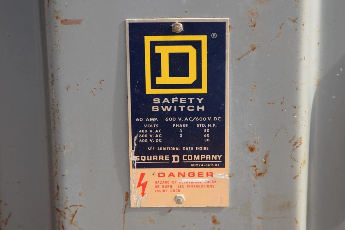 Used SQUARE D HU-362 HU362 Ser E1 60A 60 Amp 60 A 600V Unfisible Safety Switch Type 1