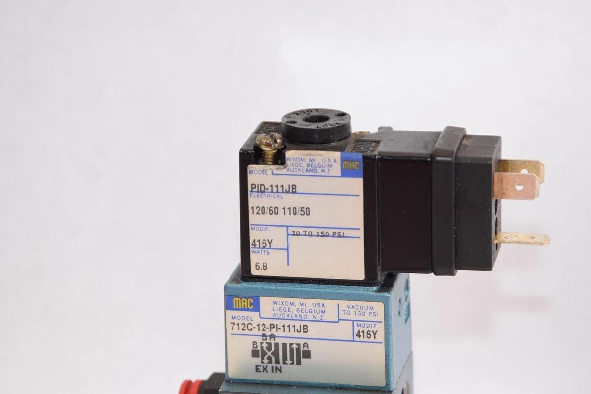 Used MAC VALVES INC. 712C-12-PI-111JB With PID-111JB 110/120V 50/60Hz Solenoid Valve