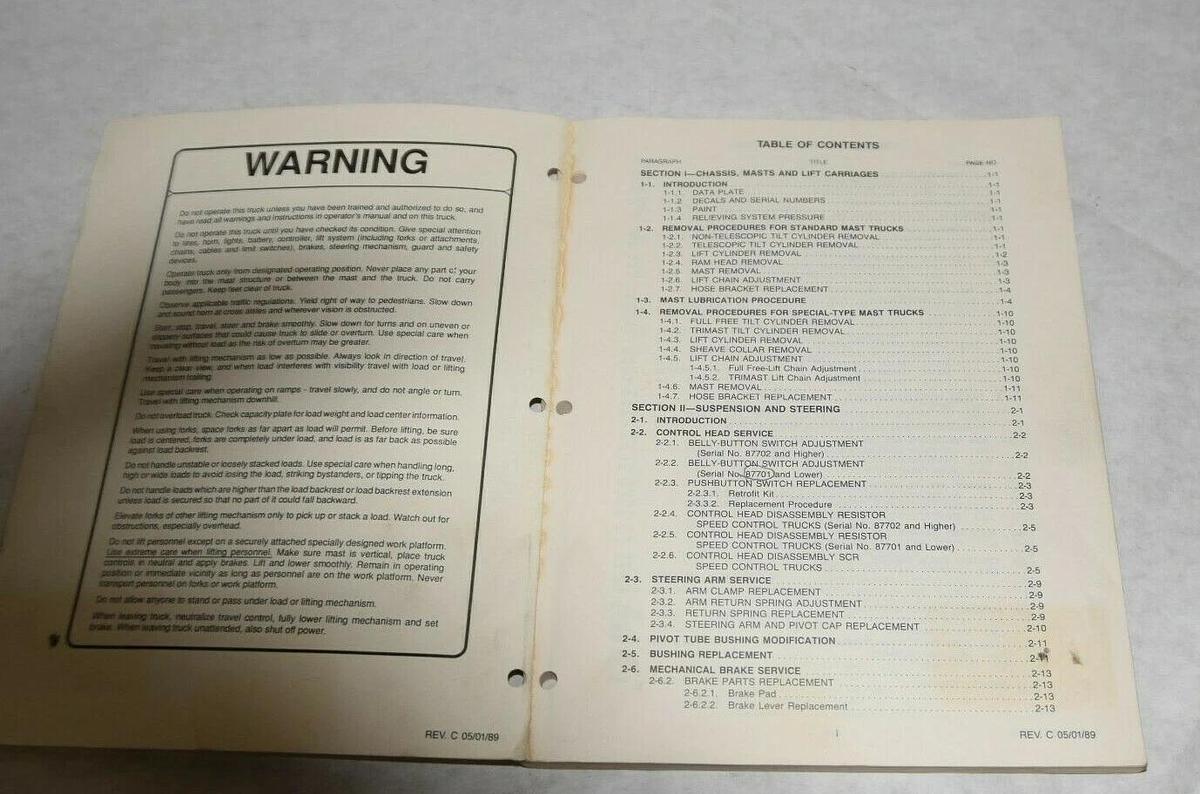 Used BIG JOE 900910 PDC Series Power Driven Counter Balanced Shop Overhaul Manual