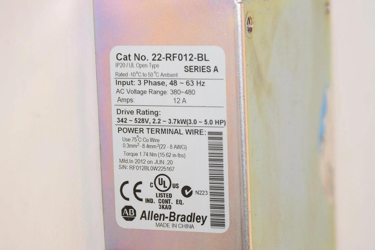 Used ALLEN BRADLEY 22-RF012-BL Series A 3PH 48-63Hz 12A 380/480Vac Line Filter