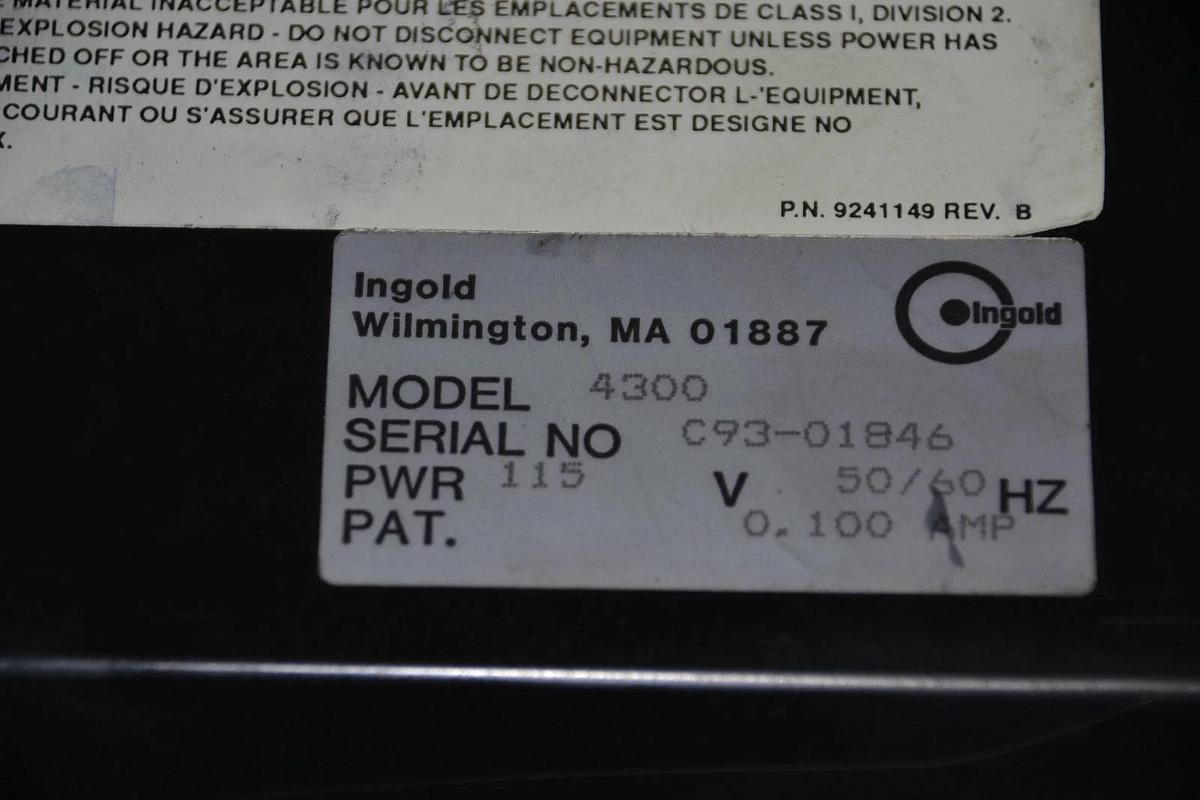 Used INGOLD 4300 4300/2300 2300 DISSOLVED OXYGEN TRANSMITTER 115VAC 0.10A 0.10 AMPS