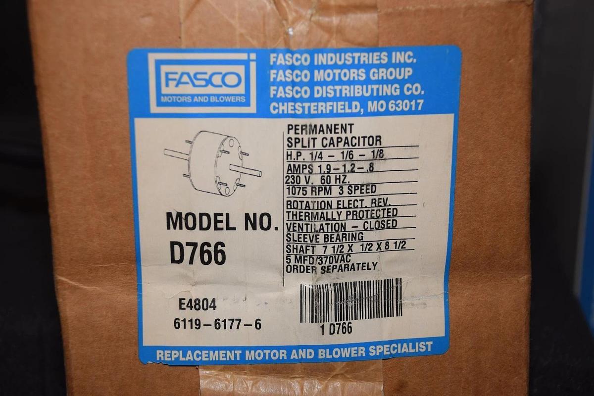 Fasco HVAC 3 Speed Motor D766 1/4-1/6-1/8hp 1.9-1.2-.8 A 230v 60hz 1075rpm (NEW)
