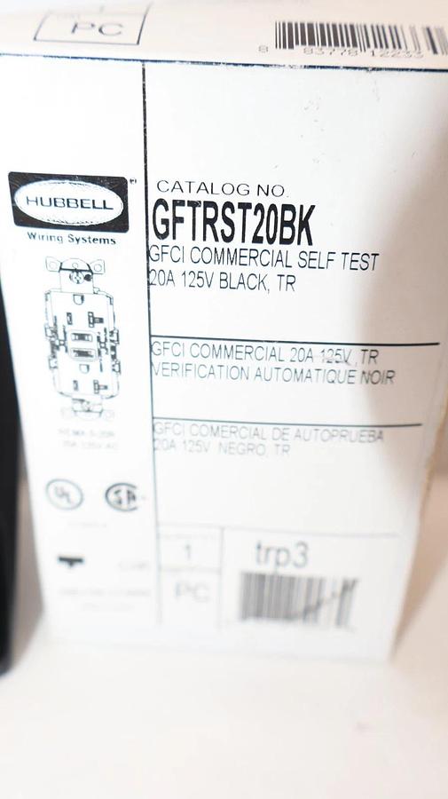 (NEW) HUBBELL GFTRST20BK 20A 125V Black GFCI Commercial Self Test Receptacle