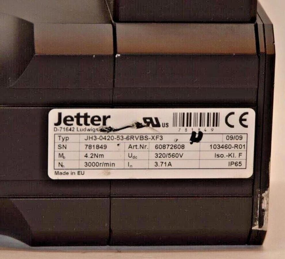 Used Jetter PM Servo Motor 3ph JH3-0420-53-6RVBS-XF3 JH30420536RVBSXF3