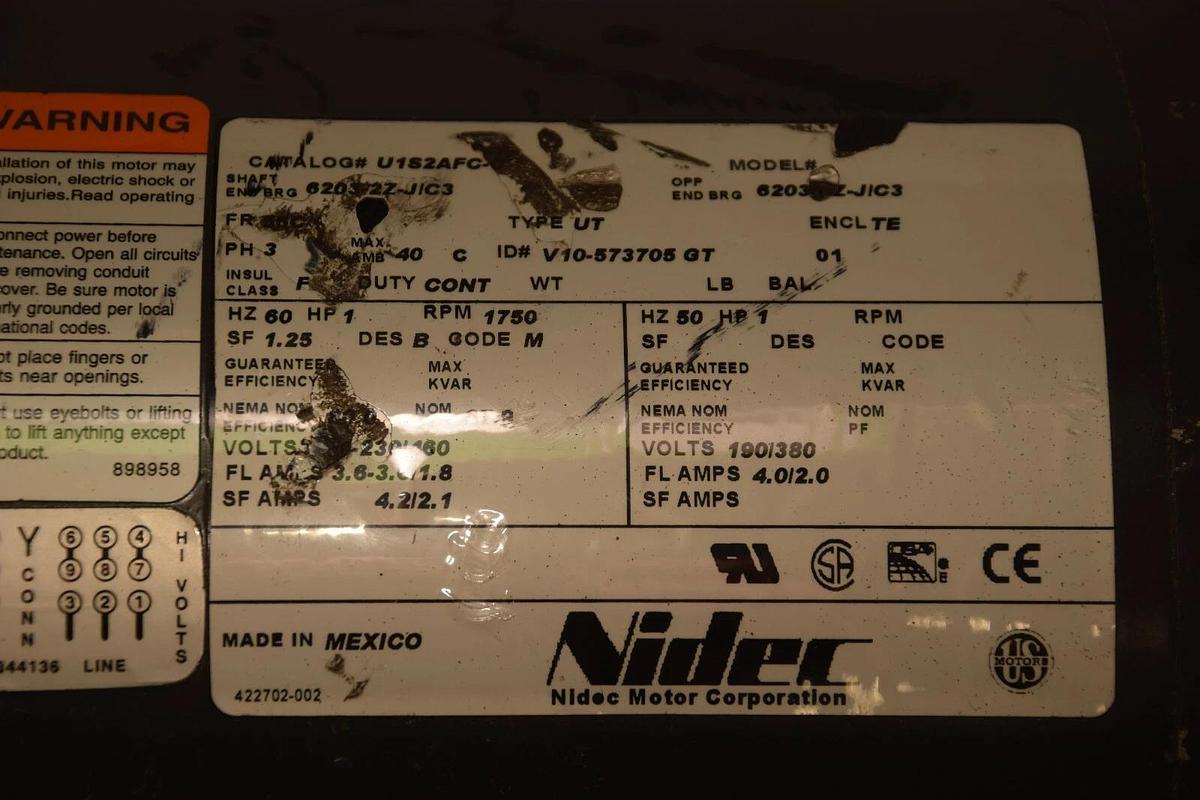 U.S. Motors U1P2DFC 1hp 208-230/460 1800 RPM Shur Stop Brake 105631106003 (New)