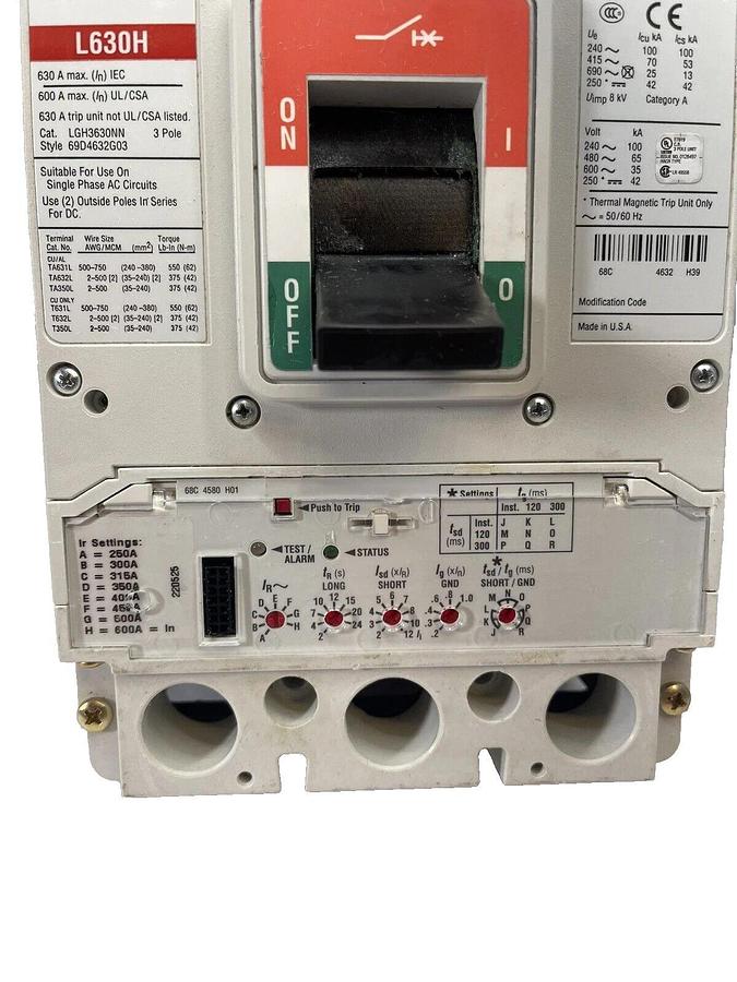 Used Eaton Cutler Hammer  LGH3630NN L630H 600A 600amp Breaker  69D4632G03