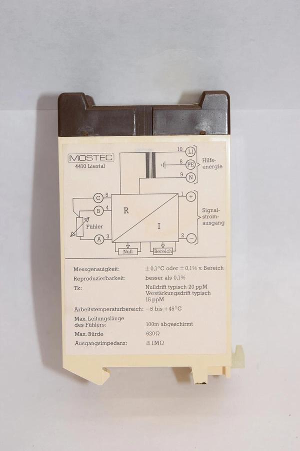 Used MOSTEC PT-100 0-150°C 4-20mA 220Vac Relay