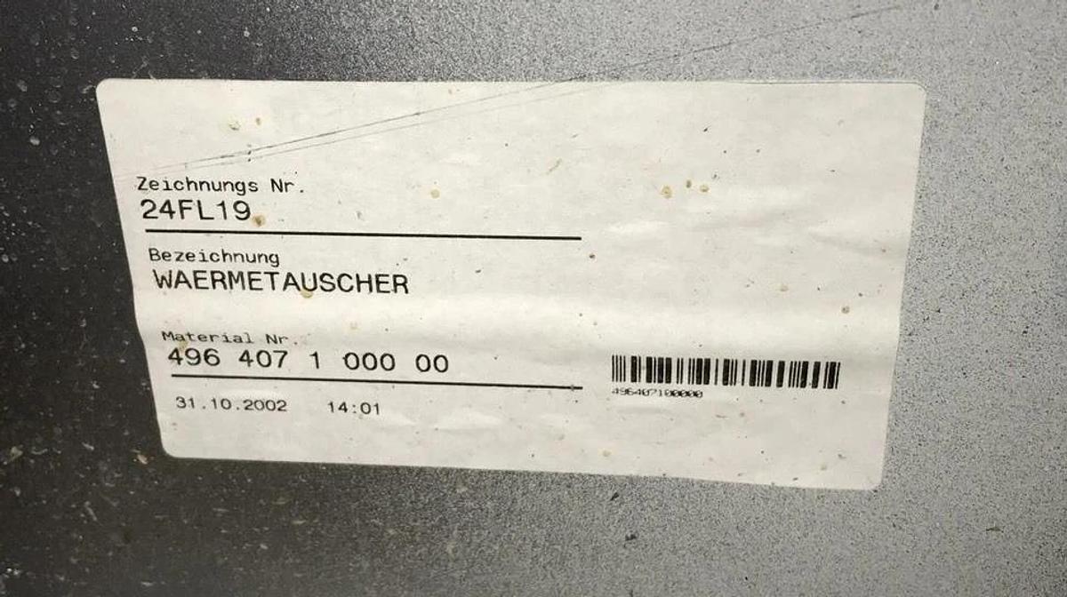 HAUNI HEAT EXCHANGER 496407100000 Zeichnungs Nr 24FL19