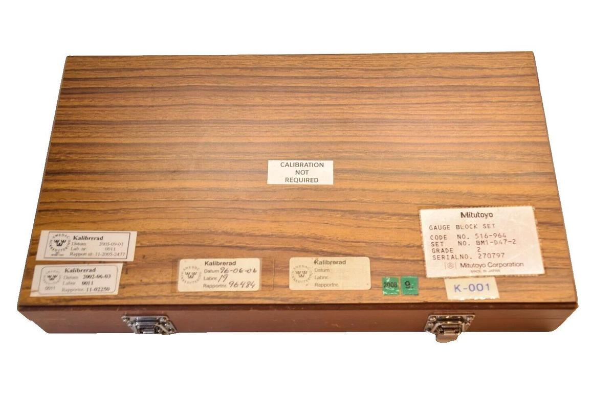 Used (Set) MITUTOYO 516-964 BM1-D47-2 Grade 2 Gauge Block Set Machinist Tool