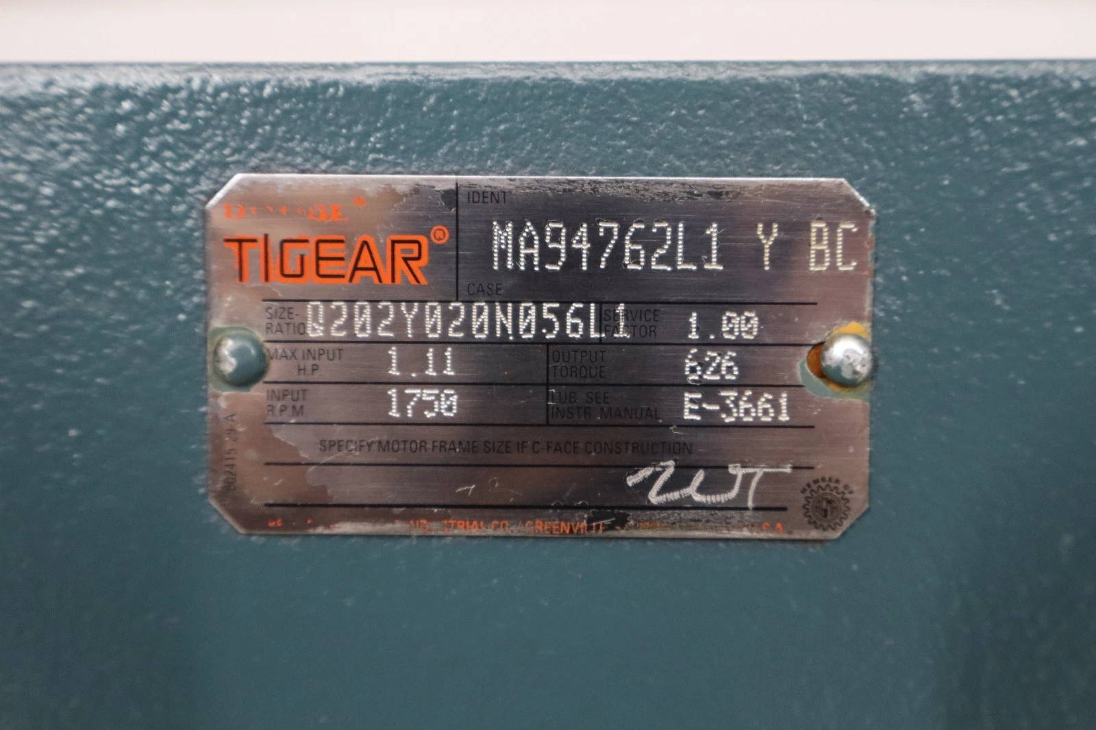 Refurbished Dodge Tigear Gear Box Speed Reducer Q202Y020N056L1 1.11Hp 1750rpm 1" Shaft