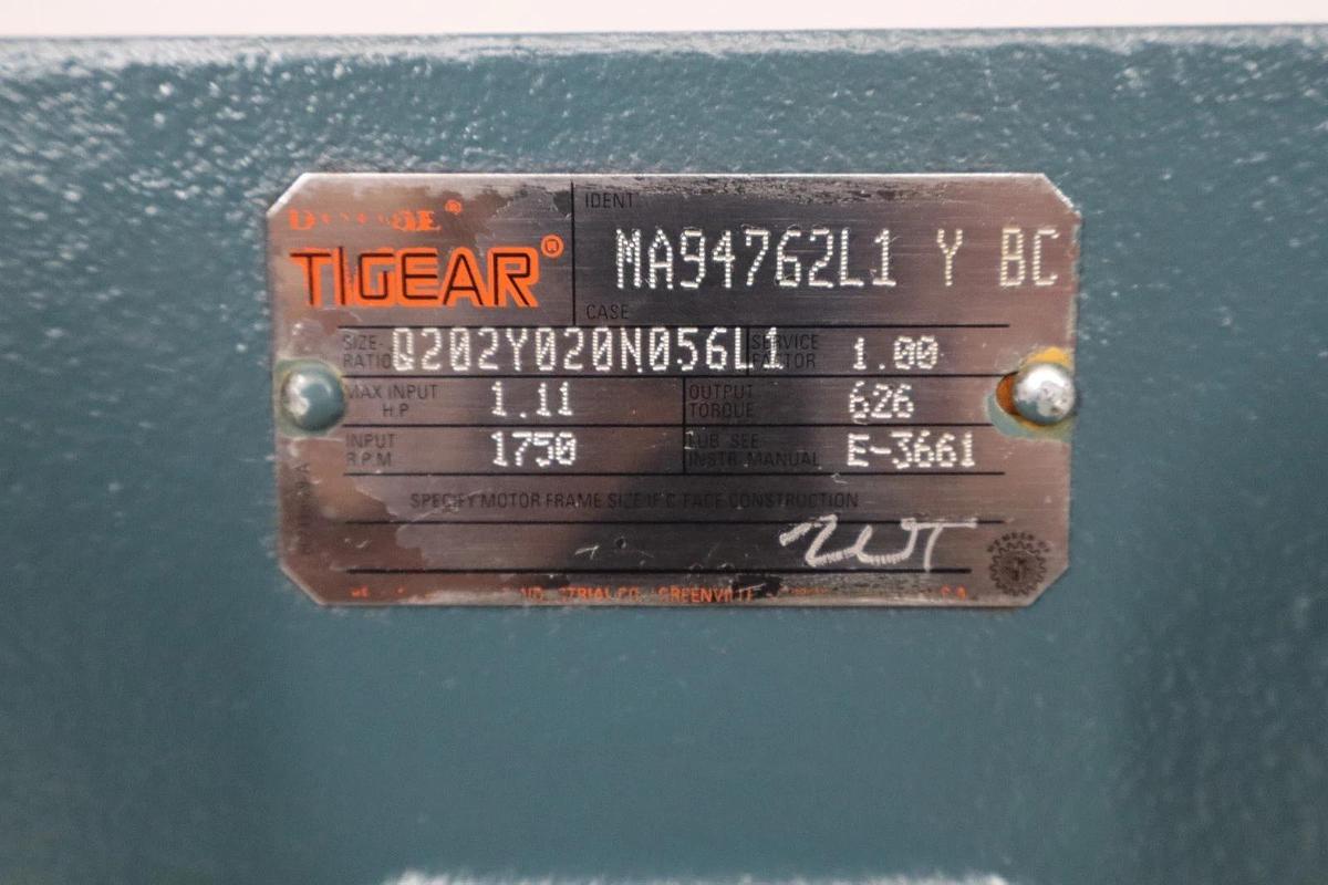 Refurbished Dodge Tigear Gear Box Speed Reducer Q202Y020N056L1 1.11Hp 1750rpm 1" Shaft