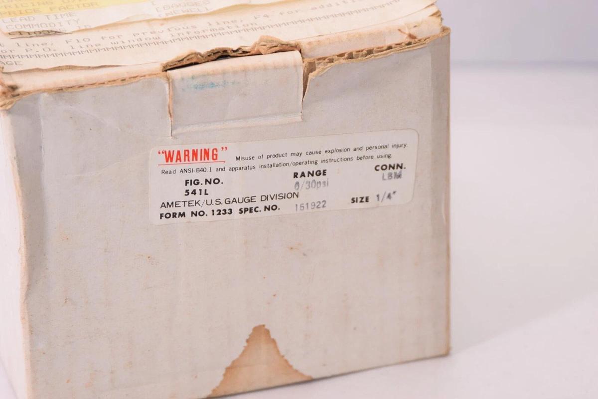 (NEW) AMETEK 541L 0-30psi 1/4" 4" Face S/S Back Mount Pressure Gauge