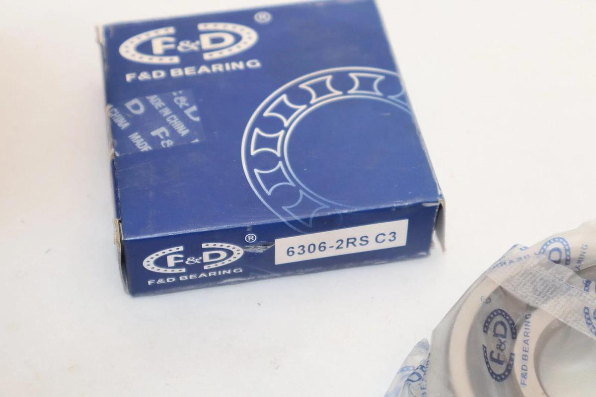 (NEW) F&D 6306-2RS C3 Rubber Sealed Ball Bearing