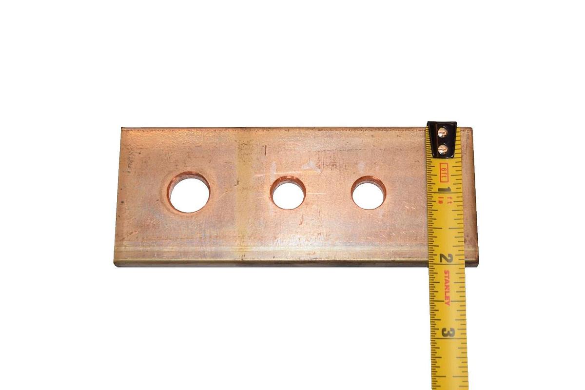Used (Lot of 3) 5"x2"x1/4" Flat Solid Copper Buss Bar for Breaker/ Contactor